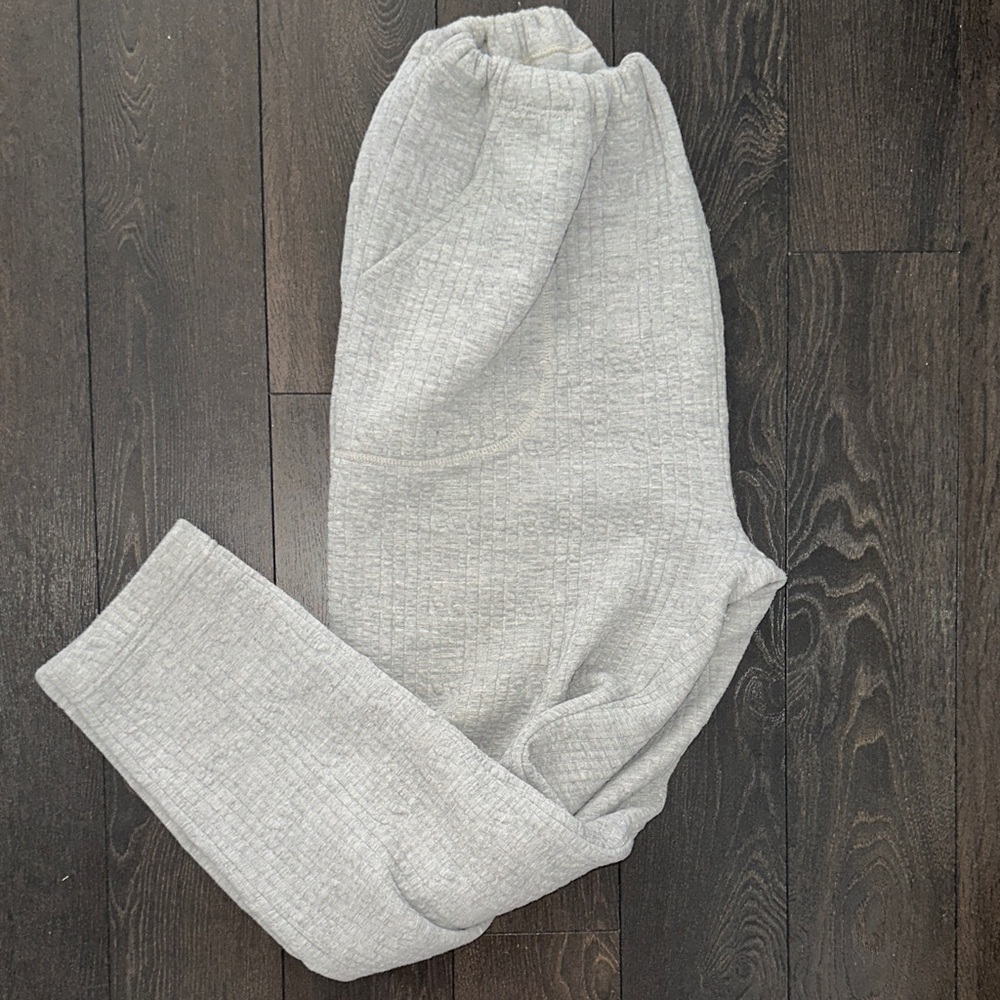 Women’s Light Gray Ribbed Track Joggers